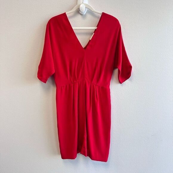 Revolve Milly Womens 6 100% Silk Dress Red V Neck Pleated Waist Back Zipper - Picture 8 of 12